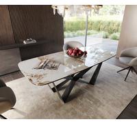 Table à manger Edge en forme de bateau 200x100 céramique Minas mélange blanc-beige Spider acier plat noir