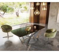 Table à manger Edge en forme de bateau 200x100 verre fondu noir fumé relief en 3D Spider acier plat acier inoxydable