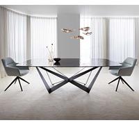 Table à manger Edge en forme de bateau 240x120 verre fondu noir fumé relief en 3D Spider acier plat noir
