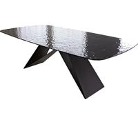 Table à Manger Edge en Forme de Bateau Verre fondu Noir fumé Relief en 3D | 240x120 cadre en V acier plat noir