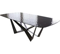 Table à Manger Edge en Forme de Bateau Verre fondu Noir fumé Relief en 3D | 240x120 Spider acier plat noir