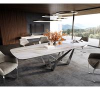 Table à manger Edge forme bateau 200-300x120 cm céramique Onyx Pearl Spider acier plat inox extensible