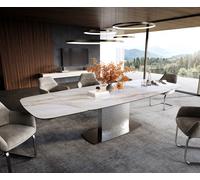 Table à manger Edge forme bateau 200-300x120 cm céramique Onyx Pearl Wave inox extensible