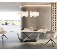 Table à manger Edge Oval 280x130 Céramique Minas Mélange Blanc-Beige Infinity Métal Effet Titane