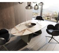 Table à manger Edge ovalee 220x120 céramique Iris FMG Patagonia Lappato cadre en W métal effet finition titanee