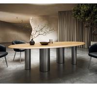 Table à manger Edge ovalee 280x130x2,5 chêne naturee Pilier acier inoxydable brossé Flow-Edge