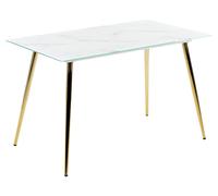 Table à Manger Effet Marbre et Doré en Verre et Acier 120 x 70 cm Pieds Fins Mul