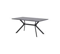 Table à manger en acier noir, plateau MDF noir mat, 6 places, rectangulaire - Woood, Bruno - 160x90x75 cm