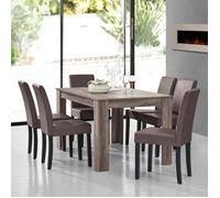 [en.casa] Table à Manger en chêne Ancien avec 6 chaises Marron Cuir-synthétique rembourré 140x90
