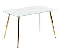 Beliani Table à Manger Effet Marbre et Doré en Verre et Acier 120 x 70 cm Pieds Fins Mulga