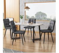 Table à manger - Ensemble 4 chaises - Design compact - Gris - MDF - Pieds noirs