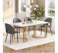 Table à Manger Ensemble 4 Chaises - Velours Gris - Rectangulaire - Contemporain