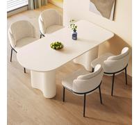 Table à Manger et 4 Chaises Rembourrées, Table Rectangulaire 160 cm Crème Blanc, Set Salle à Manger Moderne, Plateau Arrondi, Pieds Design, pour Cuisine Salon (Table 160 cm avec 4 chaises en Tissu)