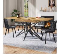 Table à manger extensible 120x80 cm EVRYAE - rallonge jusqu à 160 cm, pieds en étoile en métal, plateau aspect noyer - Noyer