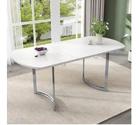 Table à Manger Extensible 140/180 cm - Blanc + Pieds Métal Argenté - 4-6 Personnes - Structure Alliage Haute Résistance