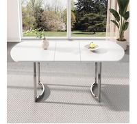 Table à manger extensible 140/180 x 80cm, pieds en métal argenté, support en alliage haute résistance, convient pour 4 à 6 personnes