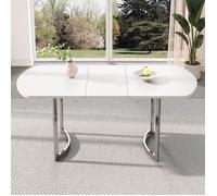 Table à Manger Extensible 140-180x80 cm, 4-6 Places, Style Moderne,Pieds Métal Argent,Alliage Haute Résistance,pour Salle à Manger