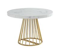 Table à manger extensible 2 à 12 personnes en MDF et acier - Effet marbre blanc et doré - FIRELA