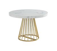 Vente-unique - Table à Manger Extensible 2 à 12 Personnes en MDF et Acier - Effet marbre Blanc et doré - FIRELA