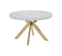 Table à manger extensible 4 à 8 personnes en MDF et acier - Effet marbre blanc et Doré - KOMONI