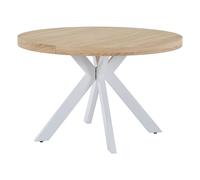 Table à manger extensible 4 à 8 personnes en MDF et acier - Naturel clair et blanc - KOMONI