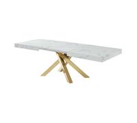 Vente-unique - Table à Manger Extensible 6 à 10 Personnes en MDF et métal - Effet marbre Blanc et doré - CATONAV