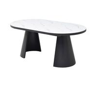 Table à manger extensible 6 à 10 personnes en MDF et métal - Effet marbre blanc et Noir - KORIZEA