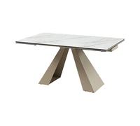 Table à manger extensible 6 à 10 personnes en verre trempé, céramique et métal - Effet marbre blanc et beige - LOZIPA de Maison Céphy