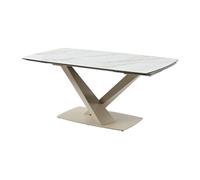 Vente-unique - Table à Manger Extensible 6 à 10 Personnes en Verre trempé, céramique et métal - Effet marbre Blanc et Beige - MALATA de Maison Céphy
