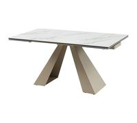 Table à manger extensible 6 à 10 personnes en verre trempé, céramique et métal - Effet marbre blanc et beige - LOZIPA de Maison Céphy