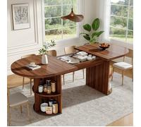 Table à manger extensible 6 places 120-160x80x76 cm avec rangement caché, plateau épais haute stabilité, cuisine et salon, MDF,Brun
