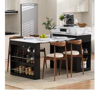 Table à Manger Extensible avec Multiprise, Desserte Îlot de Cuisine à Roulettes, Table de Bar pour Cuisine et Salle à Manger, Noir