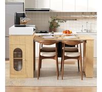 Table à Manger Extensible avec Ports USB, Desserte Îlot de Cuisine à Roulettes et Plateau Amovible, Table de Bar avec Multiprises et Rangement, Buffet pour la Cuisine et la Salle à Manger (Chêne-34N)