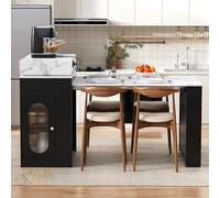 Table à Manger Extensible avec Ports USB, Desserte Îlot de Cuisine à Roulettes et Plateau Amovible, Table de Bar avec Multiprises et Rangement, Buffet pour la Cuisine et la Salle à Manger (Noir-34B)