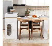 Table à Manger Extensible avec Ports USB, Desserte Îlot de Cuisine à Roulettes et Plateau Amovible, Table de Bar avec Multiprises et Rangement, Buffet pour la Cuisine et la Salle à Manger (Blanc-34K)