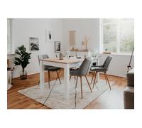 Table à manger extensible 160-215x90x75 cm blanc et naturel - BARGAN