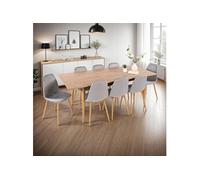 Table à manger extensible chêne + 8 chaises en velours gris - UBELI