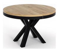 Table à manger extensible - Clara - Ronde - Style loft - Chêne Craft - Pieds noir - Gain de place - 100-180 x 100 x 76 cm