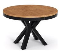 Table à Manger Ronde Extensible Style Loft - Table Industrielle Avec Pieds En Métal Noir - Gain De Place Pour Salon Et Séjour - Chêne Lancelot - 100