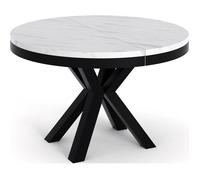 Table à Manger Ronde Extensible Style Loft - Table Industrielle Avec Pieds En Métal Noir - Gain De Place Pour Salon Et Séjour - 100 Cm - Marbre Blanc