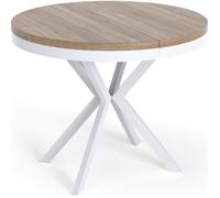 Table à manger extensible - Cloud - Ronde - Chêne Sonoma - Pieds métal blancs - 90-170 x 90 x 76 cm - Style industriel - Compacte