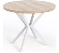 WFL GROUP Table à Manger Extensible Ronde - Table Style Loft avec Blanc Pieds en Métal - 100 à 180 Cm - Table Ronde Style Industriel pour Le Salon - Compacte - Chêne Sonoma - 100 Cm