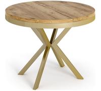 WFL GROUP Table à Manger Extensible Ronde - Table Style Loft avec Doré Pieds en Métal - 100 à 180 Cm - Table Ronde Style Industriel pour Le Salon - Compacte - 100 Cm - Chêne Craft
