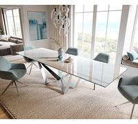 Table à manger extensible Edge 200-300x100 cm céramique Onyx Champagne Spider acier plat inox