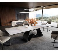 Table à manger extensible Edge 200-300x100 cm céramique Onyx Pearl piètement en W métal noir