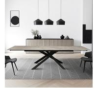 TABLE À MANGER EXTENSIBLE EN PIERRE OSIRIS / TABLE 180X90CM + 2 ALLONGES DE 50CM - 12 PERSONNES - GRIS EFFET MARBRE