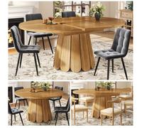 Table à manger extensible - Extensible de 118 à 158 cm - Forme ronde à ovale - Marron - MDF haute densité