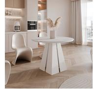 Table à Manger Extensible FORTE - 4-6 personnes - Ronde - Blanc/Bianco - 100x76 cm