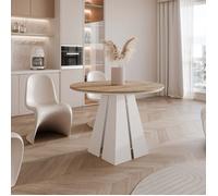 Table à Manger Extensible FORTE - 4-6 personnes - Ronde - Blanc/chêne kraft - 100x76 cm