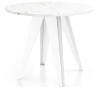 Table à manger extensible - Griffin - Ronde - Marbre Blanc - Pieds métal blanc - Style industriel - 90-130 x 90 x 76 cm
